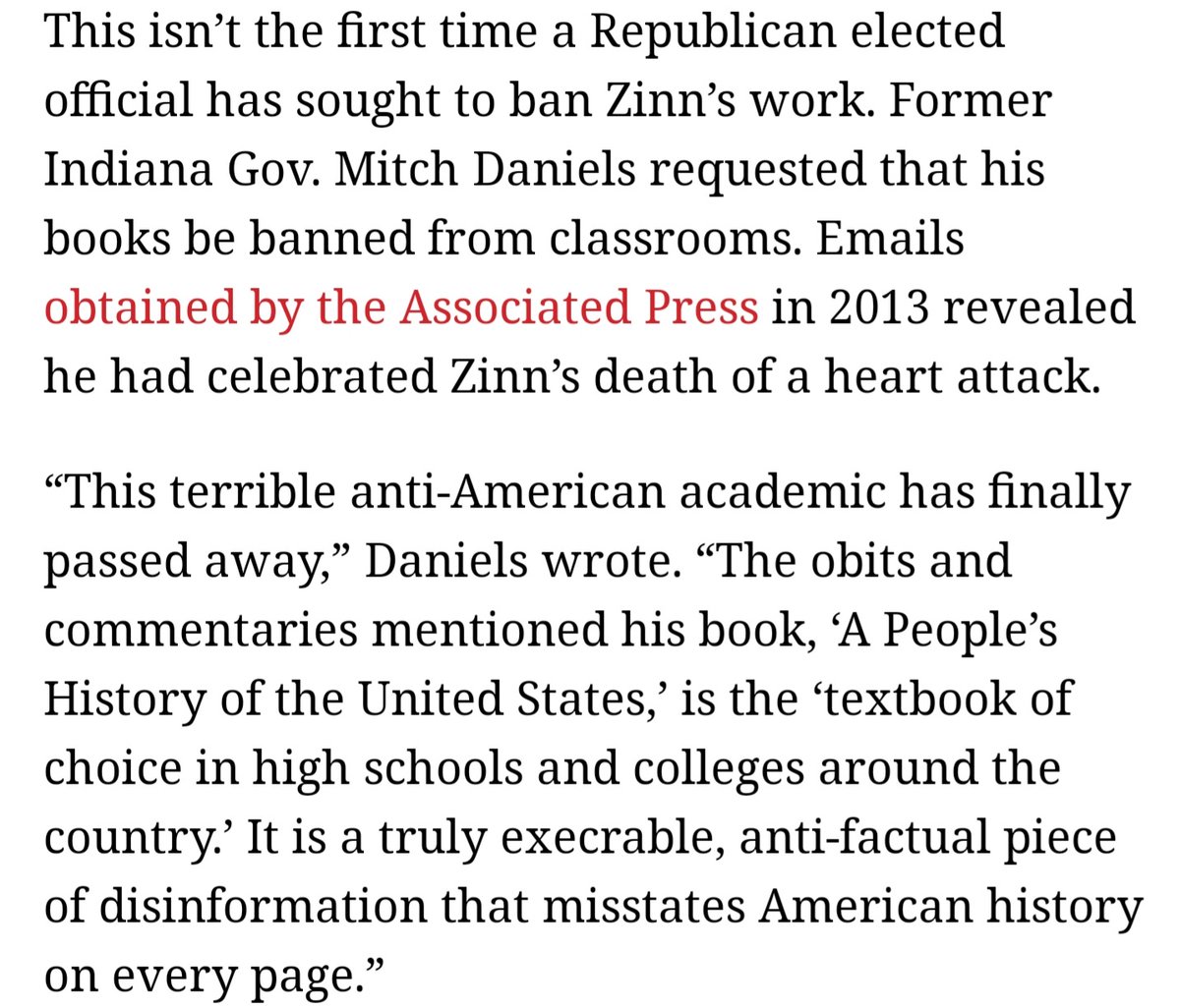When Zinn passed away, Daniels celebrated, stating that "this terrible anti-american academic has finally passed away" Funny that telling the truth about this country is anti-american. There's a lesson in there.