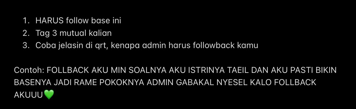 moontaeilfess's tweet photo. #OPENFOLLBACK
Halo!! Terima kasih atas entusiasmenyaa! Karena moontaeilfess udah menyentuh 100folls, admin mau open follback untuk 20 orang yang beruntunggβ€οΈ
Syaratnya ada dibawah ini&waktunya dibuka sampai jam 22.30 yaa! Ayo kita bersama ramaikan base taeilnyaa hehe goodluck!! https://t.co/jgjgSUGkAw