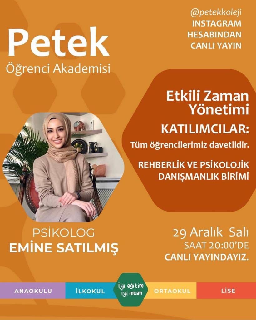 Zamana karşı bir yarış halinde olmak yerine; zamanı değerlendirirken “Ne yaptım, ne yapabilirim, faydası nasıl sağlanır, zamanı nasıl yönetebilirim, 24 saati uzatmak mümkün mü, zamanı nasıl verimli hâle getirebilirim?” gibi soruların cevaplarını yarın Petek Okullarıyla konuşacağz