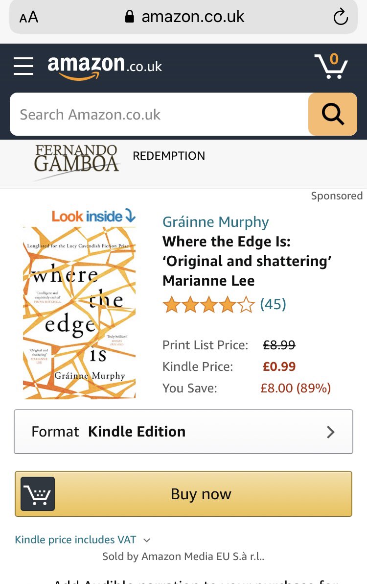 GraMurphy's tweet photo. If you’re a screen reading fan with 99p left over but chocolate is no longer appealing, #WhereTheEdgeIs is a #kindle offer for the mercifully short remainder of 2020 👇🏻 https://t.co/fr7xrHKDs4