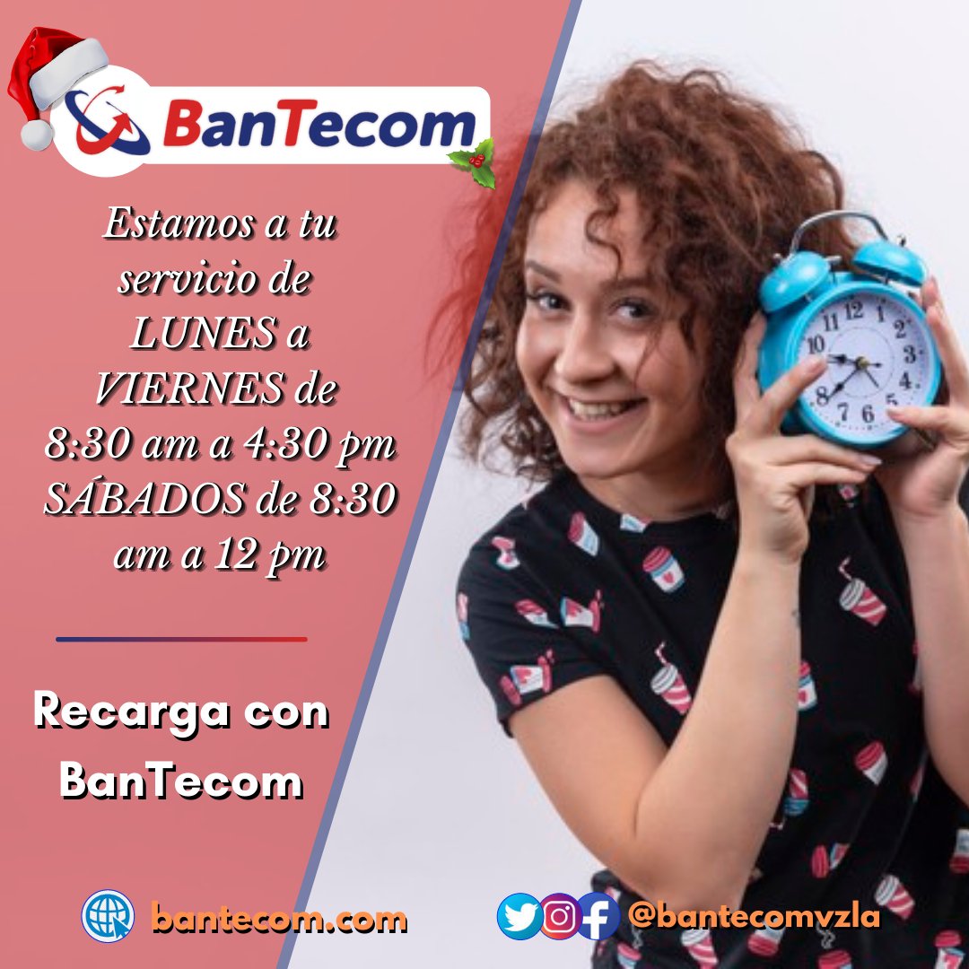 GrupoAvilaCash's tweet photo. 🎄¡Feliz Navidad! En Bantecom no paramos! estamos para ti de lunes a viernes de 8:30 AM a 4:30 PM y los sábados de 8:30 AM a 12 PM
☃️Recarga con nosotros y conviértete en tu propio jefe!
🤲Sigamos creciendo juntos💰
#28deDiciembre #FelizLunes #RecargasTelefónicas #SimpleTVve https://t.co/C2in7piaja