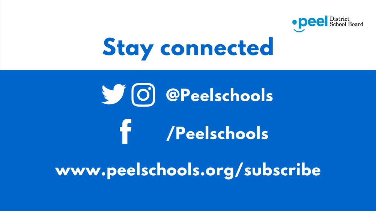 If there are any changes over the Winter Break, we will keep families and staff informed. Updates will be posted on peelschools.org, and Twitter, Instagram and Facebook accounts.