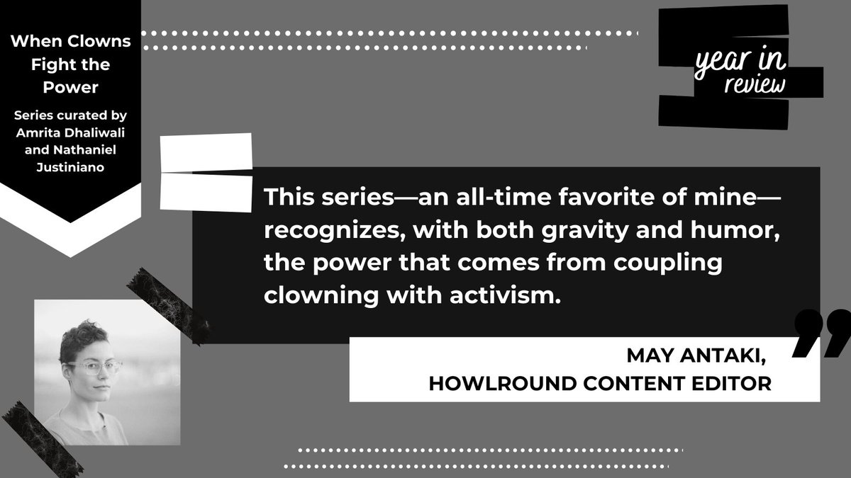 "This series—an all-time favorite of mine—recognizes, with both gravity and humor, the power that comes from coupling clowning with activism." May Antaki, HowlRound Content Editor <a href="/NakdEmprBouffon/">Naked Empire Bouffon Company</a> <a href="/amrithatha/">amrit(h)a kaur dhaliwal</a> 
l8r.it/4NlF
