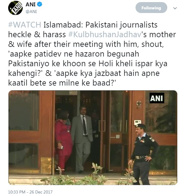 (h) Meeting commenced without presence of the Indian Deputy High Commissioner, who had to actually fight his way in.(i) And the media. Who can forget the Paki media and their 'questioning' of the visitors? (Refer screenshot of ANI tweet below).