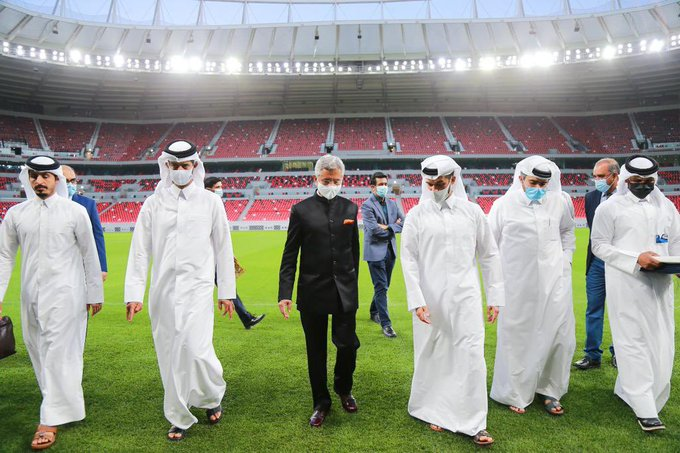 ANI's tweet photo. Visited Ahmed bin Ali Stadium at Al Rayyan. Congratulate Larsen &amp; Toubro and their Qatari partners on an impressive project. Has enhanced India's reputation for quality and delivery. Best wishes to Qatar for FIFA 2022: External Affairs Minister Dr S Jaishankar https://t.co/b0ZOKSluFK