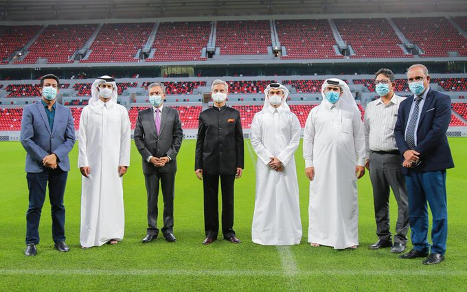 ANI's tweet photo. Visited Ahmed bin Ali Stadium at Al Rayyan. Congratulate Larsen &amp; Toubro and their Qatari partners on an impressive project. Has enhanced India's reputation for quality and delivery. Best wishes to Qatar for FIFA 2022: External Affairs Minister Dr S Jaishankar https://t.co/b0ZOKSluFK