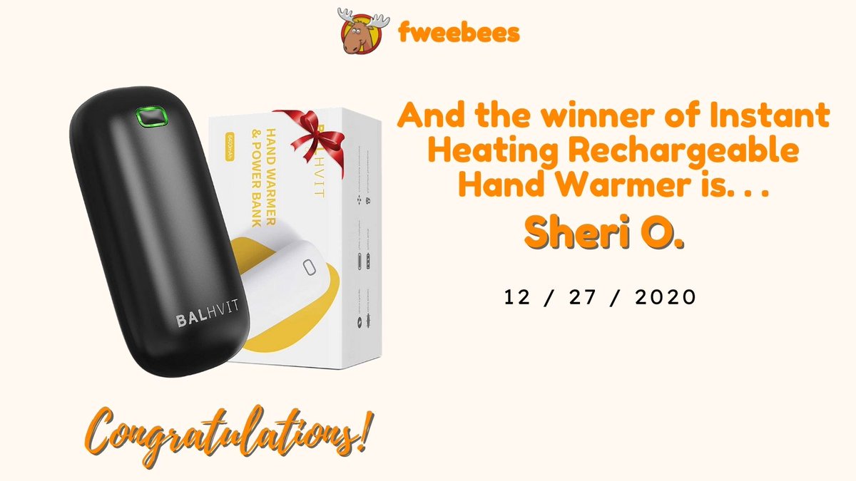fweebees's tweet image. And the winner of yesterday's fweebee - Instant Heating Rechargeable Hand Warmer is...

Sheri O.

Congratulations Sheri! We'll be in touch to ship your prize out.