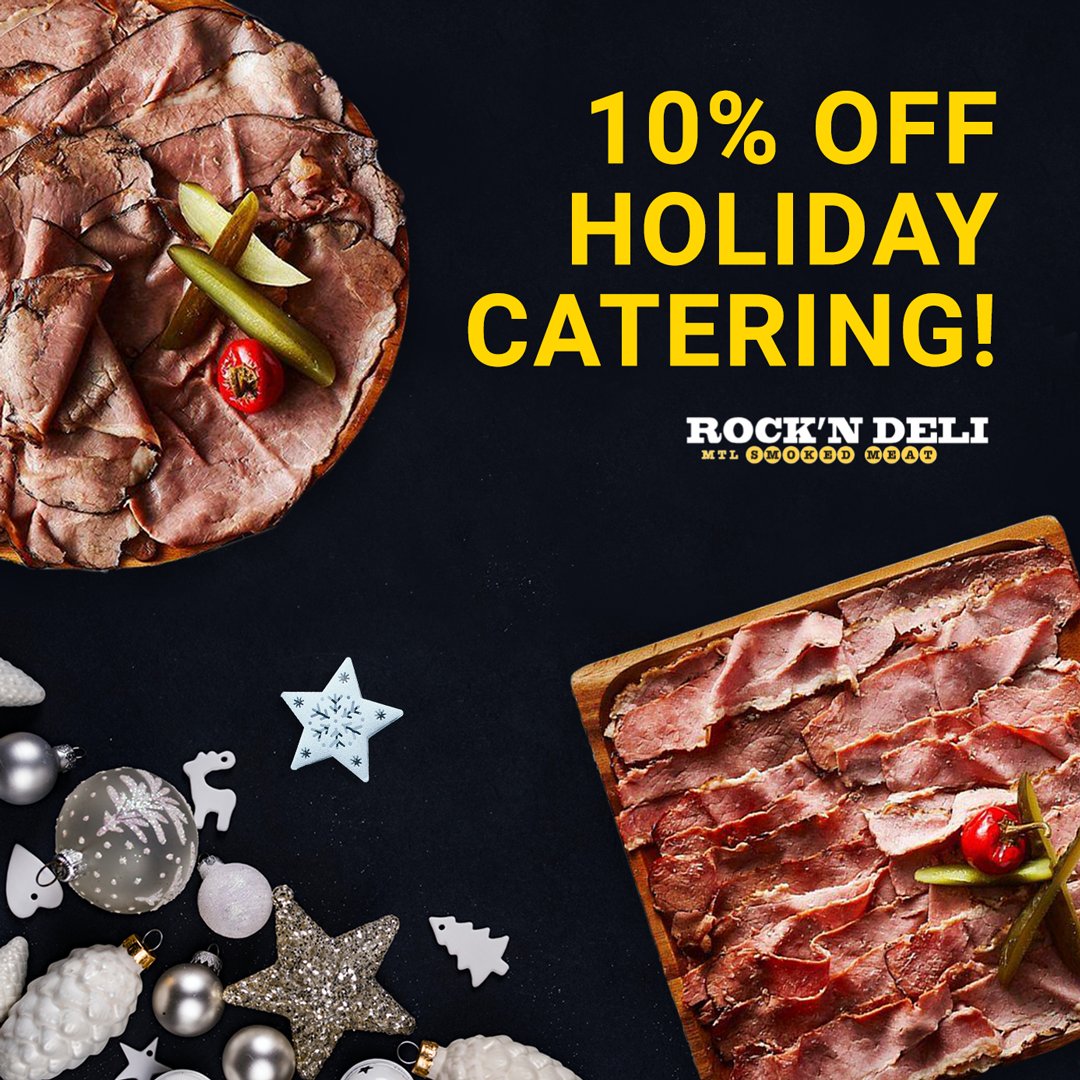 Servez Rock'N Deli chez vous avec notre délicieux menu traiteur pour emporter disponible sur notre site Web rockndeli.com/menu-traiteur/

Obtenez 10% de réduction pendant les fêtes en commandant de notre menu traiteur!😍

#RockNDeli #HalalFood #MontrealSmokedMeat #Catering