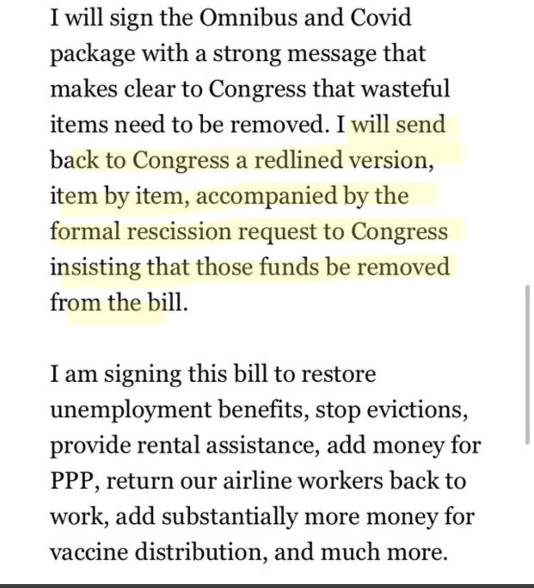 2. He also invoked sec 6(a) of Consolidated Appropriations Act by designating emergency requirements to funding (including fund rescissions) pursuant to sec 251(b)(2)(A) of Balanced Budget and Emergency Deficit Control Act of 1985—gets Americans immediate assistance w/leverage