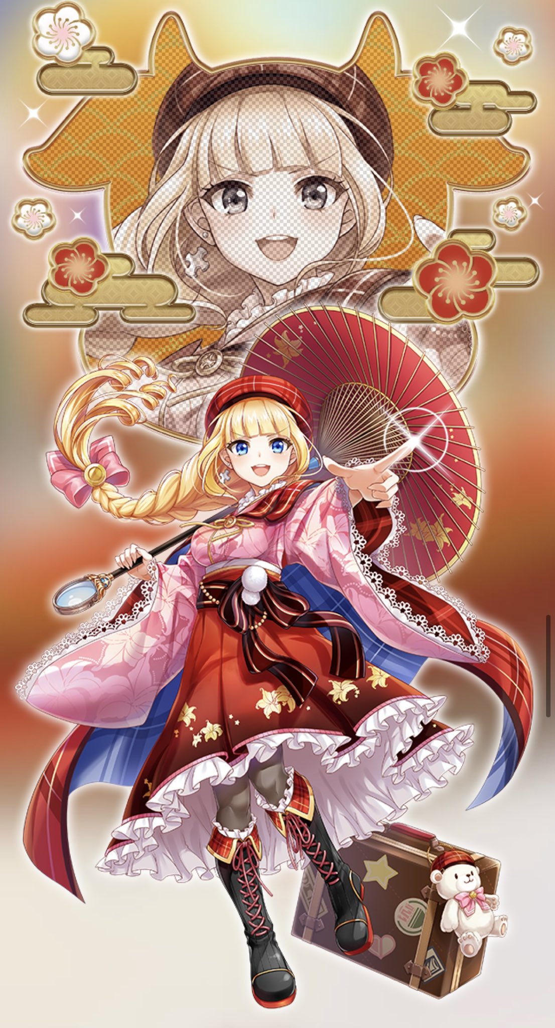 コポォちゃん リリーの正月イラストほんと好き 武器の先端がルーペになってたり 傘や袴の柄に百合の花が入ってるの良い リリーといえばの赤のマドラスチェックの入れ方も絶妙 T Co 4p2yzkjzky Twitter