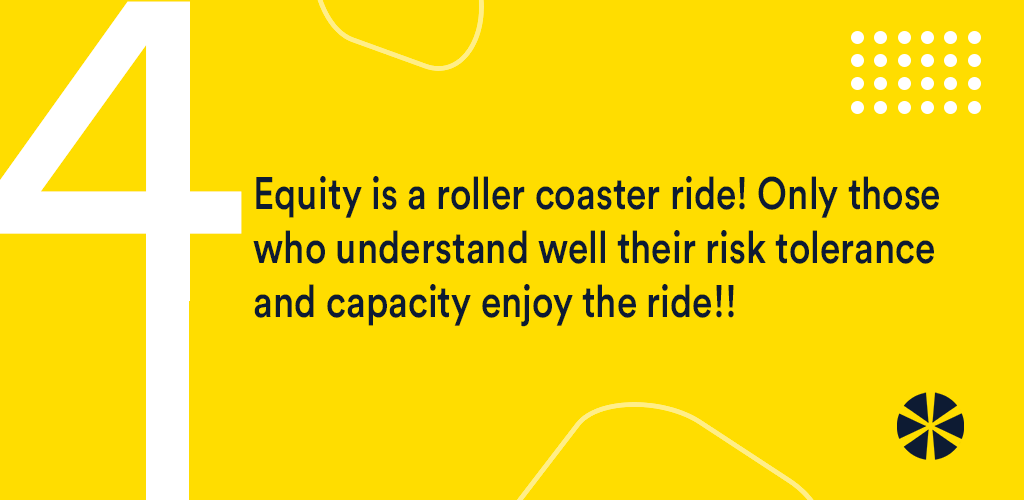 Lesson No 4: Investing is thrilling. However, the thrill can be short-lived if you didn't invest right. When the market hits rock bottom, everyone doesn't have the capacity to stay put to enjoy when the market rises again. Know your risk appetite before investing.(5/7) #invest