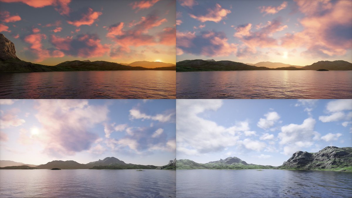 Clouds, terrain and water surface without the use of textures or hash functions, by using something I call "cyclic noise". Also featuring a new technique for terrain curvature/ambient lighting. See in motion (with code): shadertoy.com/view/wl3czN 
#procedural #shadertoy #shaders
