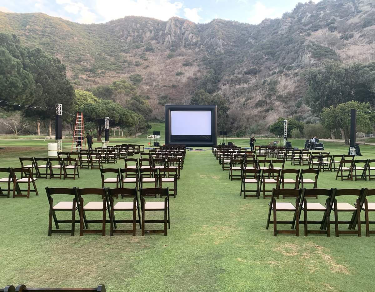 Coastfilm_'s tweet photo. The different live settings of 2020! Open-air on the first fairway of the 9-hole course at the ranch, the exclusive sage ballroom interconnecting outside and inside screens. COVID regulated and plenty of area to move around. @theranchlb
#cff2020 https://t.co/tOQNEuGmsa