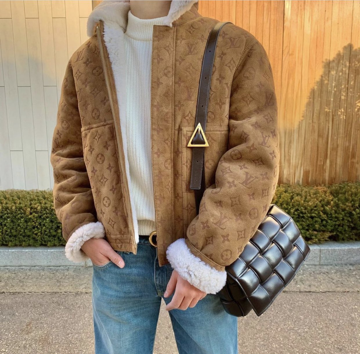 Louis Vuitton FW20 Monogram Suede Shearling Jacket - Ākaibu Store