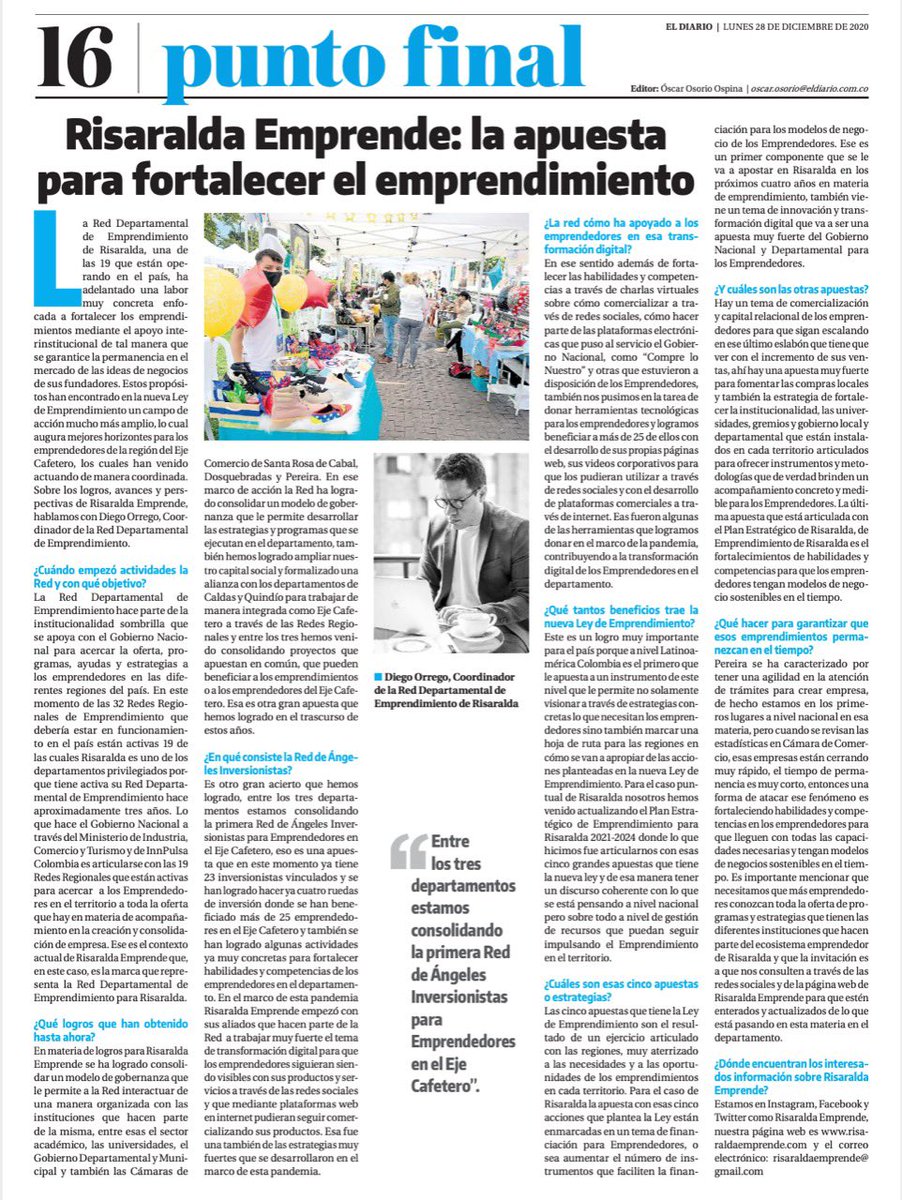 Rdaemprende's tweet photo. Un año de aprendizaje, retos y oportunidades para los emprendedores y para las instituciones que hacen parte del ecosistema emprendedor en Risaralda. #SomosRisaraldaEmprende https://t.co/hVAYm4Uhtz