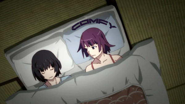 Finds her shes cries for her not shielding or hiding herself and her emotions but letting them out and exposing herself to hanekawa inviting her to her home. This shows how much she has changed as a person and is continuing to change.