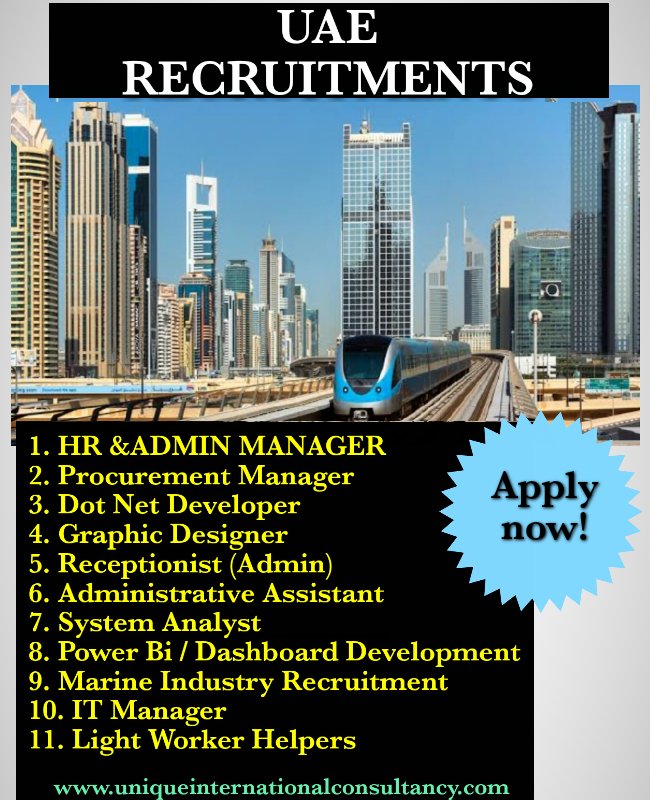 Share your resume to uniqueowners72@gmail.com
#dubai #jobseeker #workvisa #workabroad #workpermit #graphicdesigner
#engineering #uaejobs #internationaljobs #indianjobseekers #mumbai #pune #udaipur #ahemdabad #jaipur  #candidates #resume #jobs #dubaijobseekers #followforfollowback