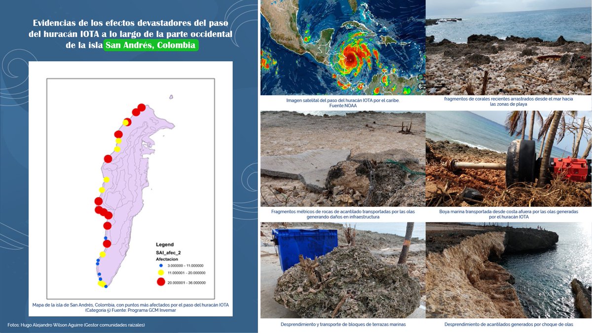 invemarcolombia's tweet photo. #OperaciónCangrejoNegro | Efectos del #HuracanIota sobre el Archipiélago: fragmentos de corales, rocas de acantilado transportadas por las olas, bloques de terrazas marinas y hasta una boya marina, en las playas de #SanAndrés. 

#UnidosPorElArchipiélago
#OperaciónBlackCrab 🦀⚫️ https://t.co/SH8AKij2ZI