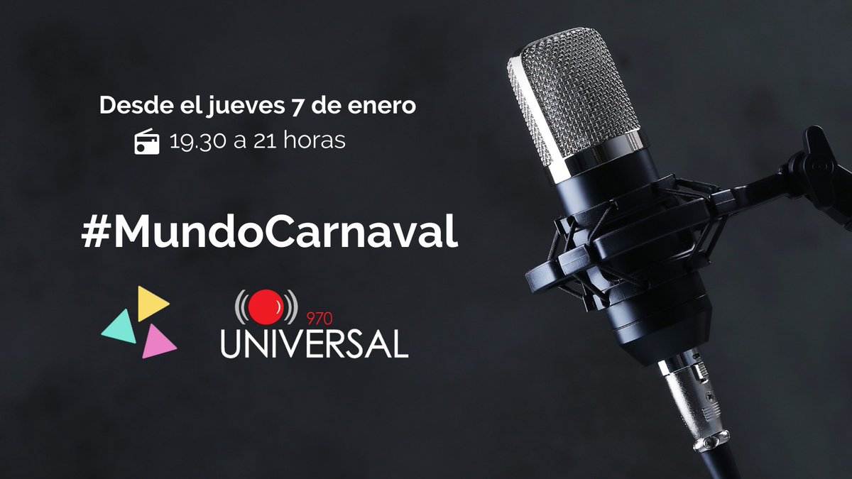 Mundo_Carnaval's tweet photo. 📻 #MundoCarnavalRadio vuelve a @Universal970 en nuevo horario. A partir del jueves 7 de enero de 19.30 a 21 horas en el centro del dial. #LaFiestaTodoElAño https://t.co/0ZzQ0of6rW