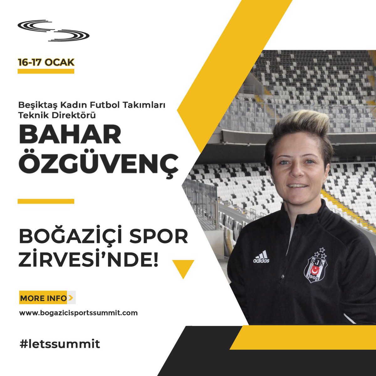 Başarılı futbolculuk kariyerinin ardından Paris Saint-Germain Türkiye Akademisi'nde baş antrenörlük yapan ve şu an Beşiktaş Kadın Futbol Takımları Teknik Direktörü olan Bahar Özgüvenç, Boğaziçi Spor Zirvesi'nde bizimle olacak.

#letssummit