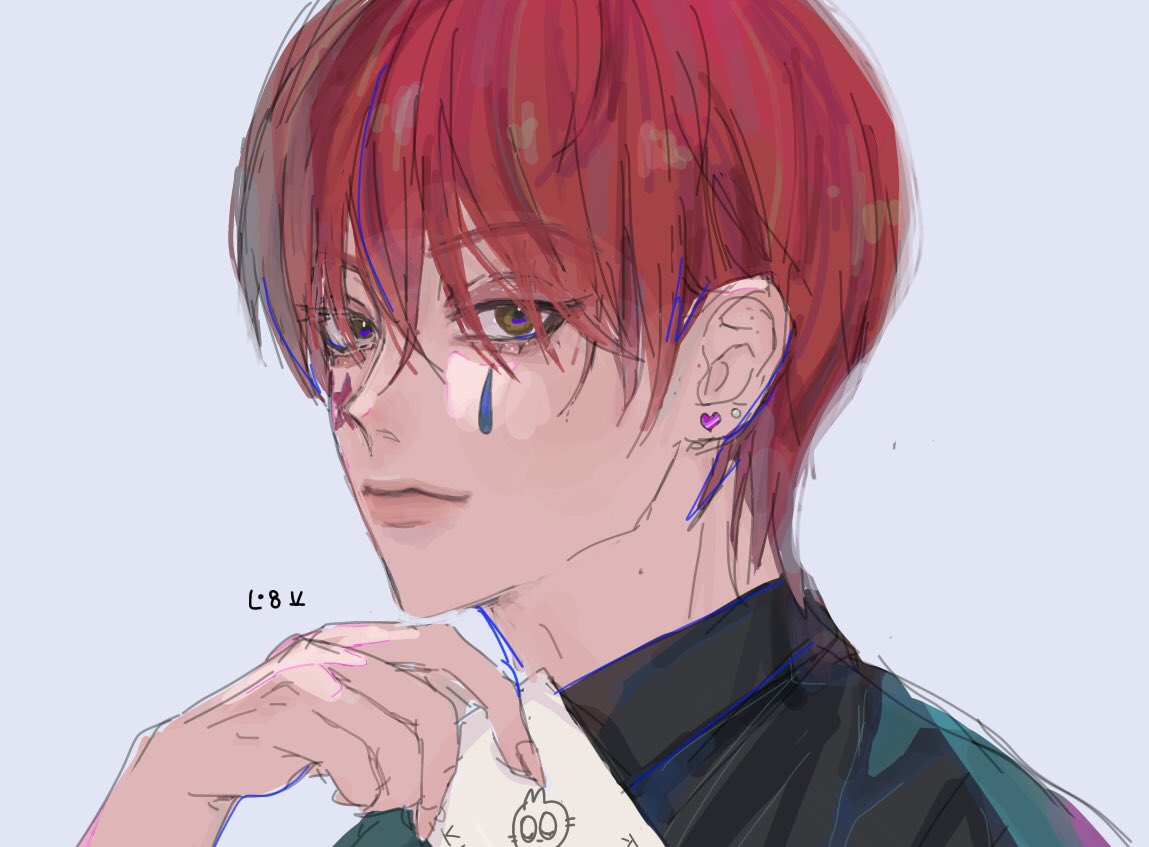 1boy male focus solo red hair earrings jewelry looking at viewer  illustration images