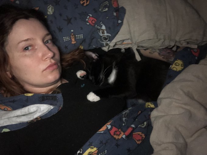 My cat got into bed to cuddle with me this morning, right as I was getting ready to get up, and I just