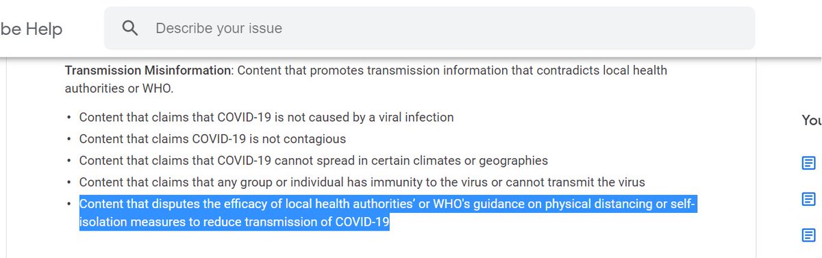 we've documented a great many cases of gov't and media censorship on covid this yearwell, it's now written right into the youtube terms of service:thou shalt not doubt the claims of the WHO or local officials that mitigation methods are not effective"the silence is settled"