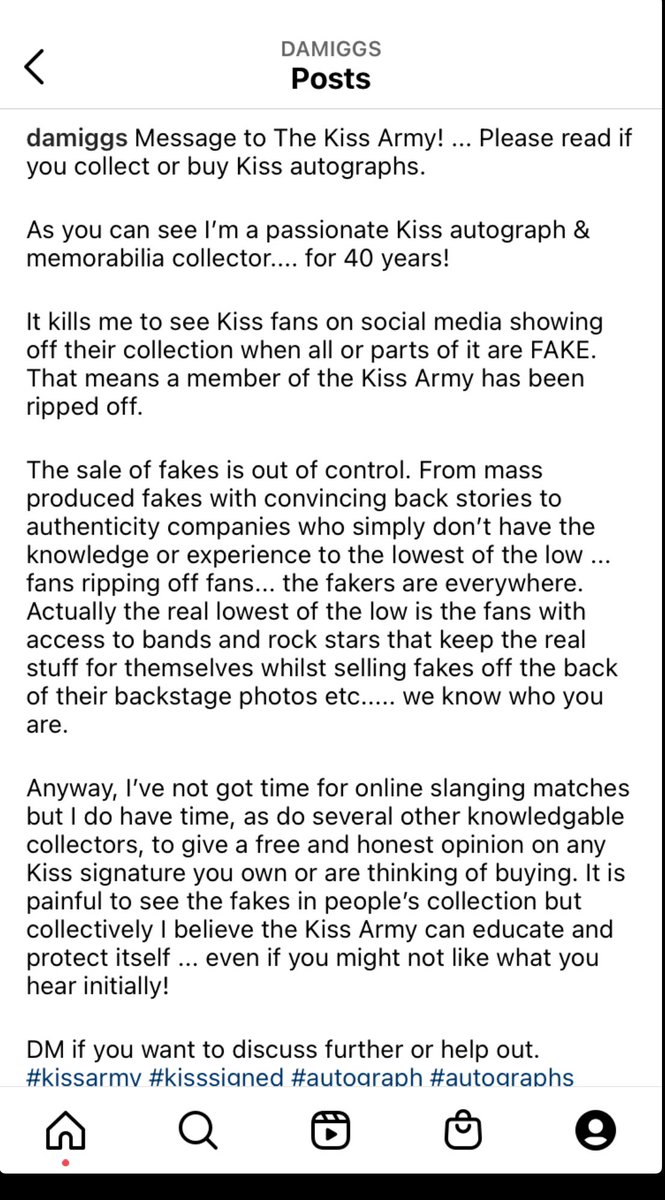 damiggs's tweet photo. A message (from my Instagram) to the #kissarmy ..... Anyone else out there want to help in the battle against the Kiss autograph fakers? #kiss #autographs #kisscollector #musicmemorabilia #kissroom #paulstanley #genesimmons #acefrehley #petercriss https://t.co/vcXQZF6Q8B