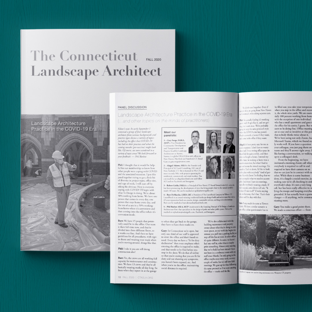 LaurelRock's tweet photo. Proud to be a part of the @CTASLA Fall 2020 edition. President Burt DeMarche participated in a #virtual panel discussion on Landscape Architecture Practice in the COVID-19 Era. https://t.co/jAl7pxAC91. #LaurelRock #ctlandscapedesign #ctlandscape #ctlandscapers https://t.co/cKeMj5U6zP