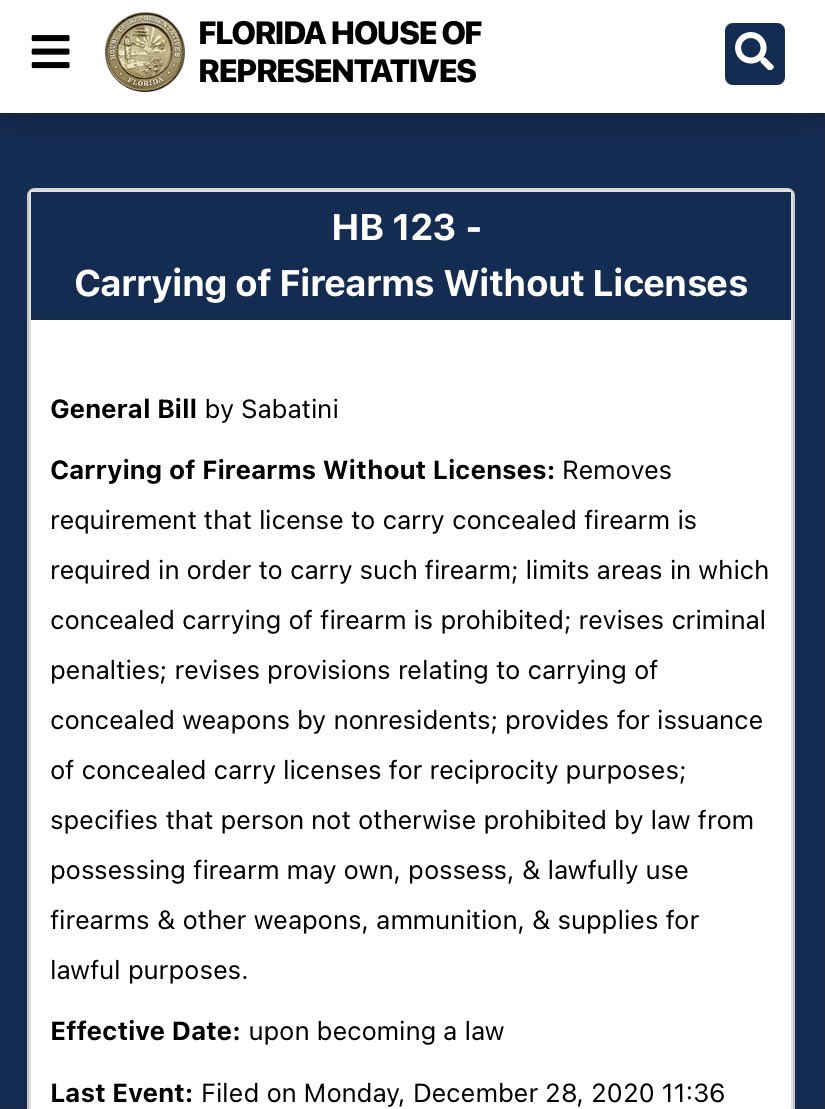AnthonySabatini's tweet image. Today I filed HB 123, a Bill known to freedom-loving Americans as Constitutional Carry. This Bill deletes the requirement that a citizen obtain a permission slip from government before carrying a firearm. Our fundamental Second Amendment right should not be limited by government.