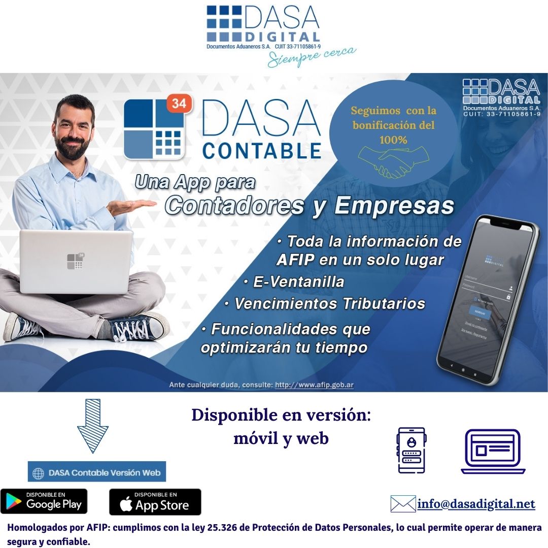 ContableDasa's tweet image. LA REVOLUCIÓN DIGITAL AL ALCANCE DE TU MANO.

¿QUERES SABER MAS ACERCA DE DASA CONTABLE?

VISITÁ NUESTRA PÁGINA: 

INGRESA A DASADIGITAL.NET O ENVIANOS UN CORREO A INFO@DASADIGITAL.NET O POR WHATSAPP AL 11-6861-9228
