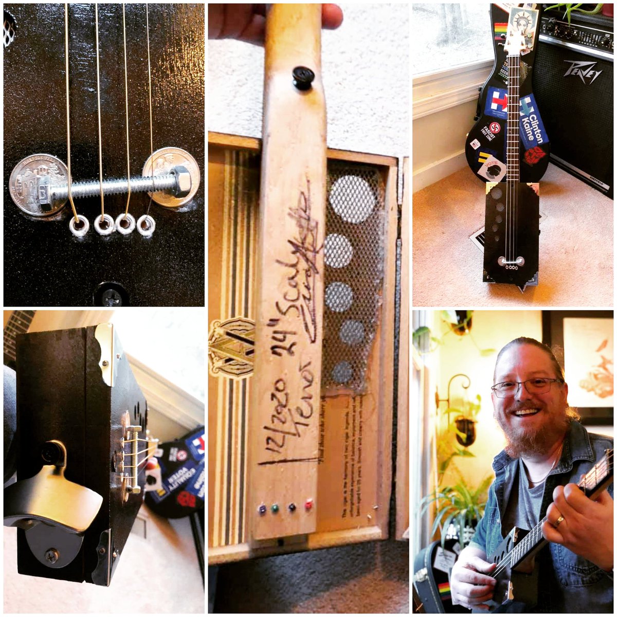 ECigarBoxGuitar's tweet photo. Another happy recipient 😁 #cigarboxukulele #tenorguitar #cigarboxthingydingy #cigarboxguitars #cbgitty #boxofodditiespodcast #mgbguitarsandparts #makewhatyouplay #davegrohl #foofighters https://t.co/C9pV5Jys4H