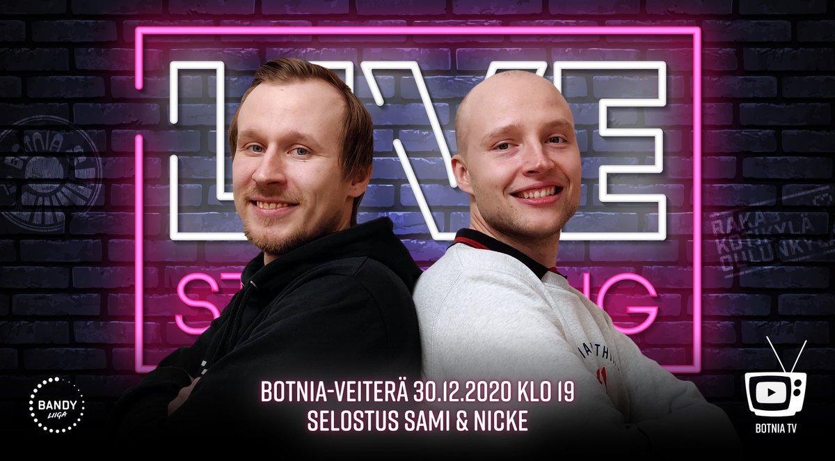 Botnia TV ylpeänä esittää. Ottelu Botnia-Veiterä suorana lähetyksenä 30.12. klo 19. Selostus: Sami &amp; Nicke. 💙 #botniabandy #bandyliiga