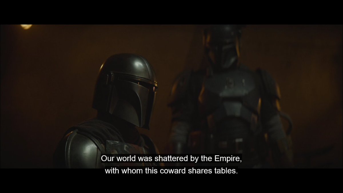 And she is not the only one having that attitude towards Mandalorians being hired by the Empire. Remember this fella here in S1 E3 "The Sin"? He is giving Din a hard time about it.