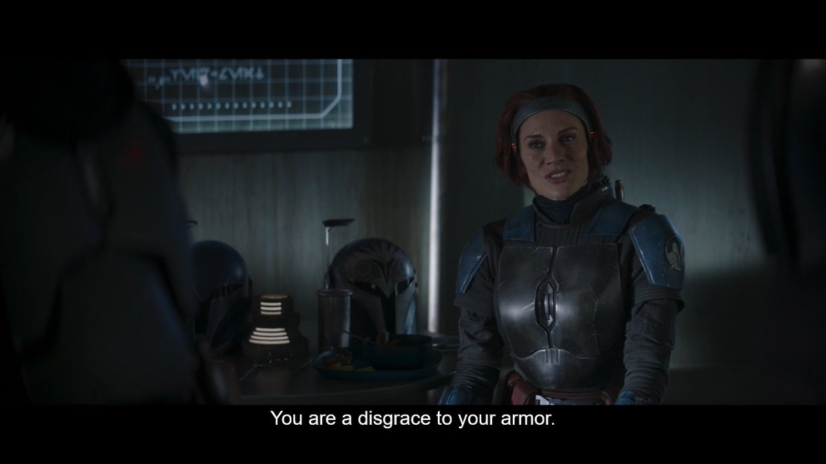When she says "you are a disgrace to your armour" it's pretty much pointing the finger on him carrying on dirty stuff for the Empire (as we know he did, several times for Lord Vader).