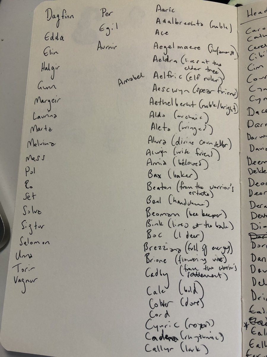 pretty sure “Aeldra” was one of the first names we liked, and its meaning “lives at the elder tree”, suited the headmistress well, who was intended to be a gardening/plant witch who ran a very green school. You can also see “Bax” on here, which simply means “Baker”.