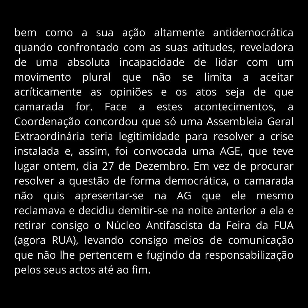 RedeUnitaria's tweet photo. Pedimos então que leiam e partilhem este comunicado, de modo a limparmos o nome do movimento e a mantermos a nossa luta. O nosso inimigo é todo o mesmo: o fascismo. Que se continue então esta luta, todes unides. (2/3) https://t.co/SrlHDPW6qt