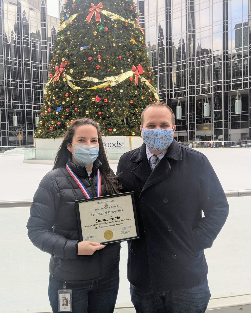 BakerLeadership's tweet photo. Enjoyed presenting Emma Fazio Schepner @EmmaBean_16 with her Get Involved! 11th Annual PGH Service Summit Western PA Rising Star Award today at the Rink &amp; Tree at PPG Place! Congrats to Emma for her work at @SDLCPartners @CyLumena and service through @BBBSPgh ! https://t.co/X0Ywx2hsck