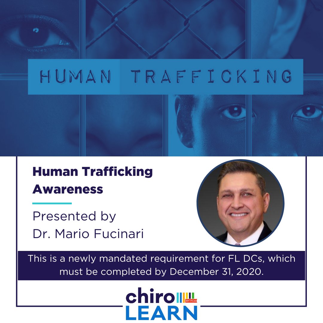 These are the last days to fulfill the Human Trafficking Awareness requirement! Take the class online now to learn what human trafficking is, how to identify a patient/individual who may be a victim and how to properly report the abuse. Learn more at chirolearn.org.