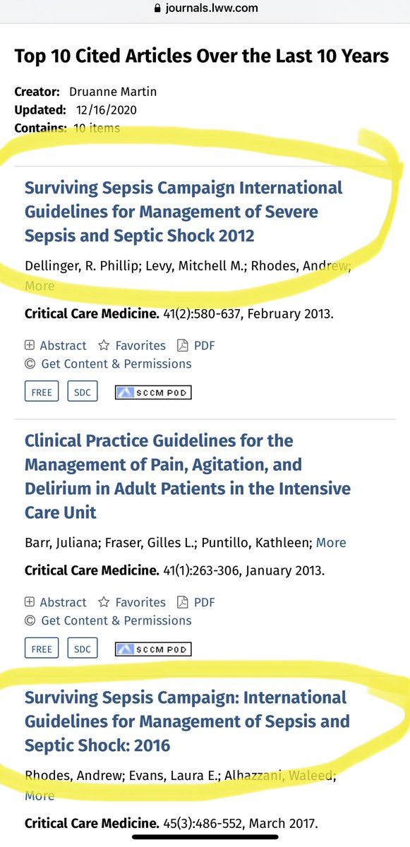 heading up the list we have the surviving sepsis guidelines. these guidelines are ossified and substantively incorrect, as explored here: https://emcrit.org/pulmcrit/sepsis-myths/and in this petition: https://emcrit.org/pulmcrit/ssc-petition/and summarized here: https://emcrit.org/ibcc/sepsis/#brief_history_of_septic_shock_treatment