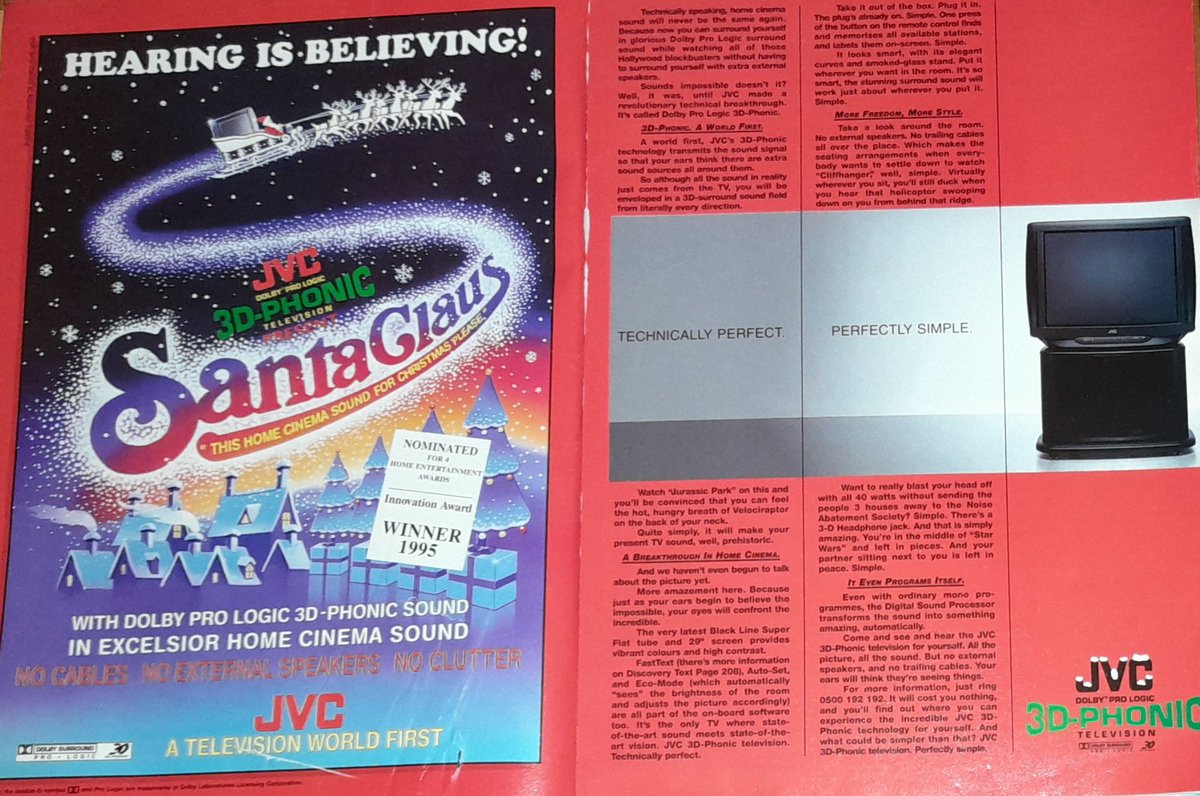 I'll also be taking a look at what else was in the issue, including this extraordinary two-page ad in which JVC try to convince us to invest in Home Cinema to get the full experience from, yes that's right, Santa Claus: The Movie. It's like you're really at the North Pole!!