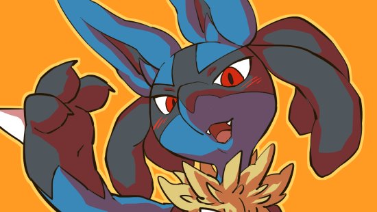 lucario solo simple background pokemon (creature) open mouth furry orange background red eyes  illustration images
