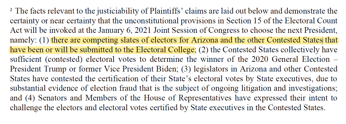 Putting the relevant "facts" in a footnote doesn't hide them well. The highlighted one is certainly disputed. Also disputable: the relevance of "legislators" (as opposed to "The Legislature") "contesting" certification.