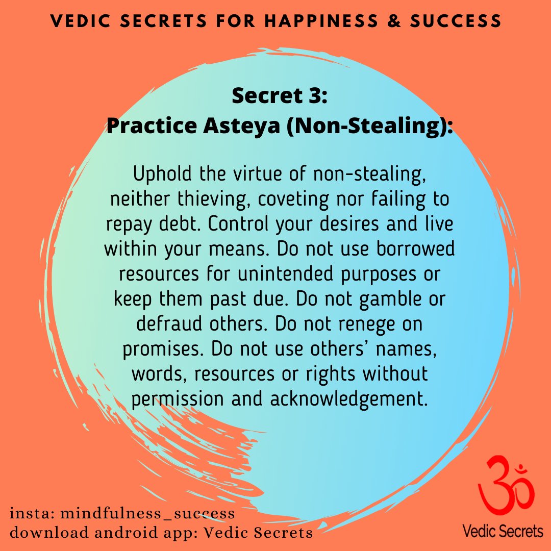 vedic_secrets's tweet photo. Vedic Secret 3: Practice Asteya (Non-Stealing)

#vedicsecrets #sanatandharma #hinduism #mindfulness #vedicastrology #vedicwisdom https://t.co/tkF9th8N14