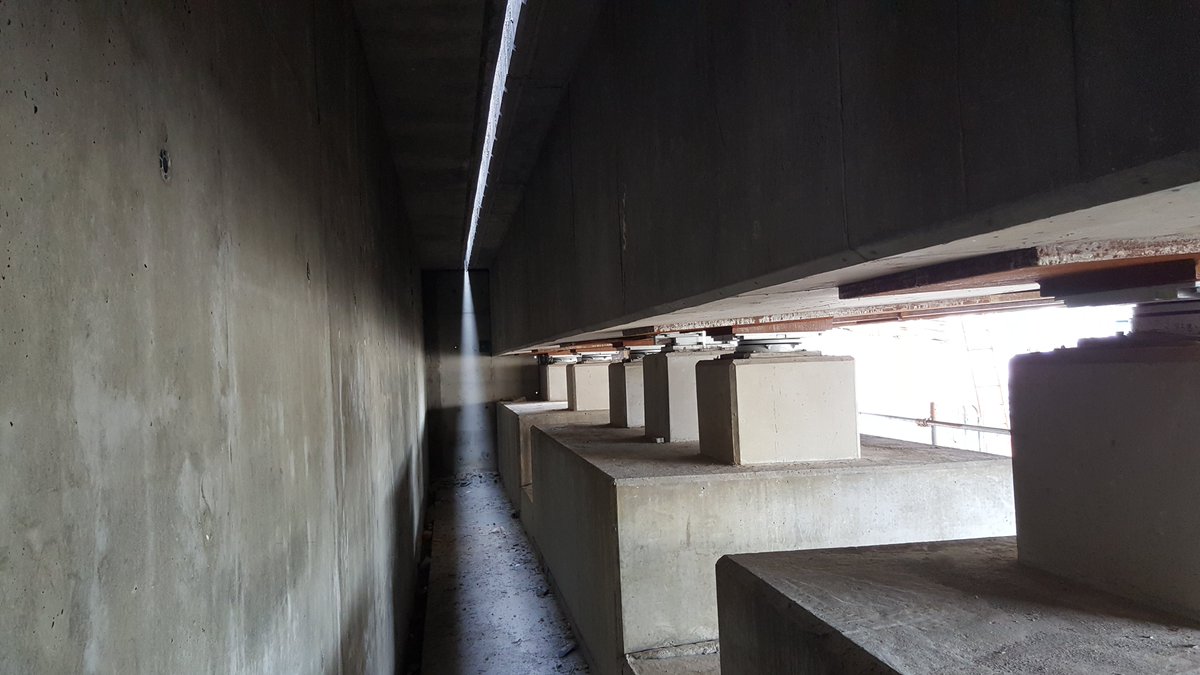 Bearing shelf, or bearing gallery. Some bridges have bearings which help the bridge to move. Bearings need regular inspection and maintenance so are fitted into an accessible area. Sometimes bearing are on supports/columns with no built-in methods of access.