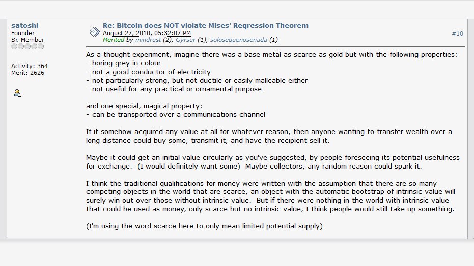 1/15With this old Satoshi post circulating at the moment, I wonder if I'm one of the few people that finds this `thought experiment` more bearish than bullish for Bitcoin?It also makes Ethereum *FAR* more interesting in my mind.