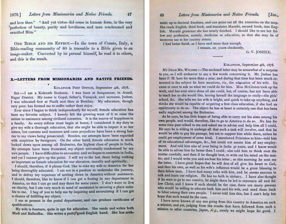 just came across this about Anandibai Joshi: Her husband Gopalrao taught her science, math, english, marathi and was a vocal proponent for women’s education. He wrote a letter requesting assistance to facilitate his wife to study medicine in the United States. 1/