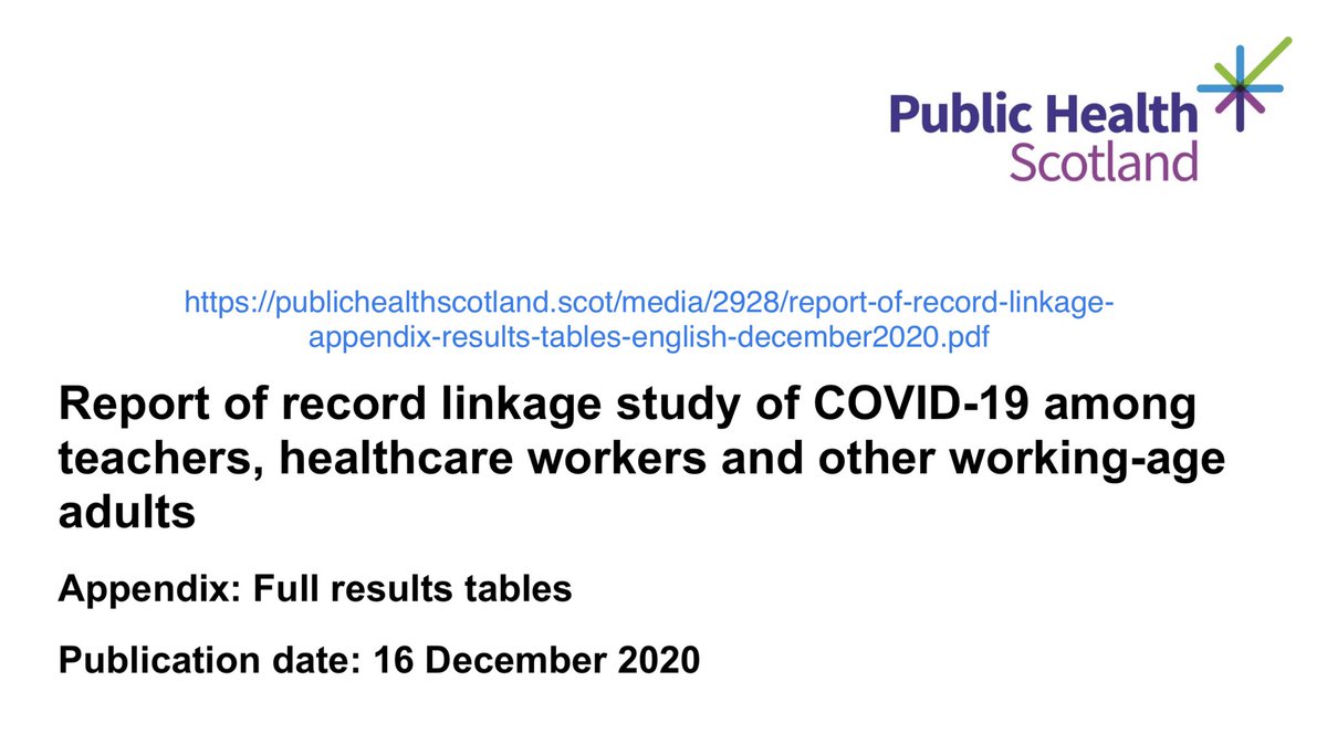 A PH Scotland study used the ONS ad hoc study to try to disqualify its own findings.For 3 Sep-26 Nov, it found confirmed case hazard ratios (vs controls) of 1.47 (1.37-1.57) for all teachers, 1.71 (1.51-1.93) primary, 1.42 (1.28-1.59) secondary, 1.24 (1.06-1.44) nursery. 43/