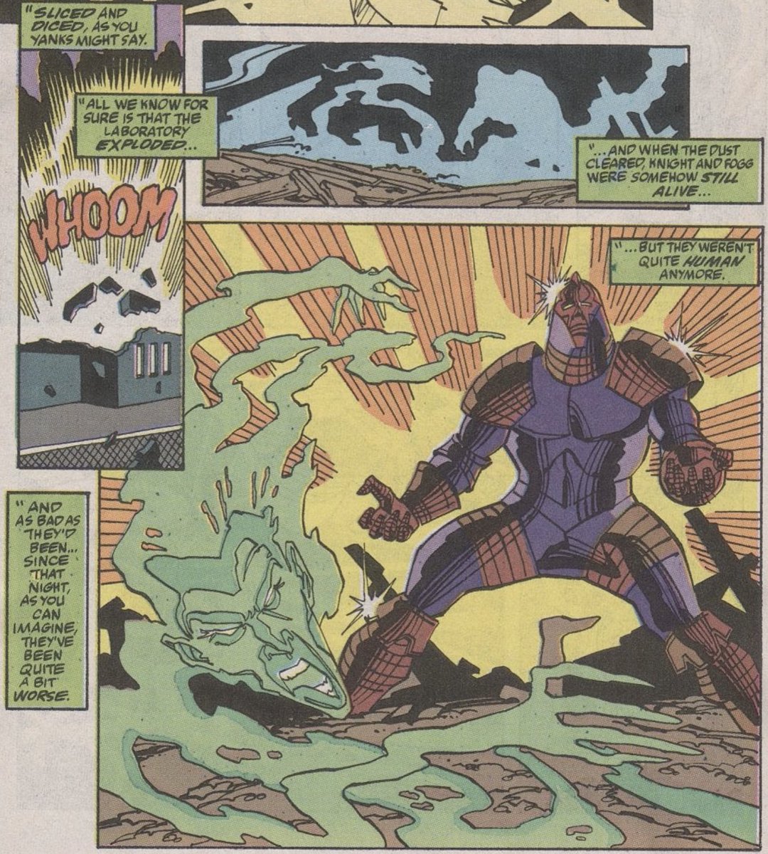 They were transformed into forms that conveniently corresponded with their last names - the armoured Knight and the gaseous Fogg!