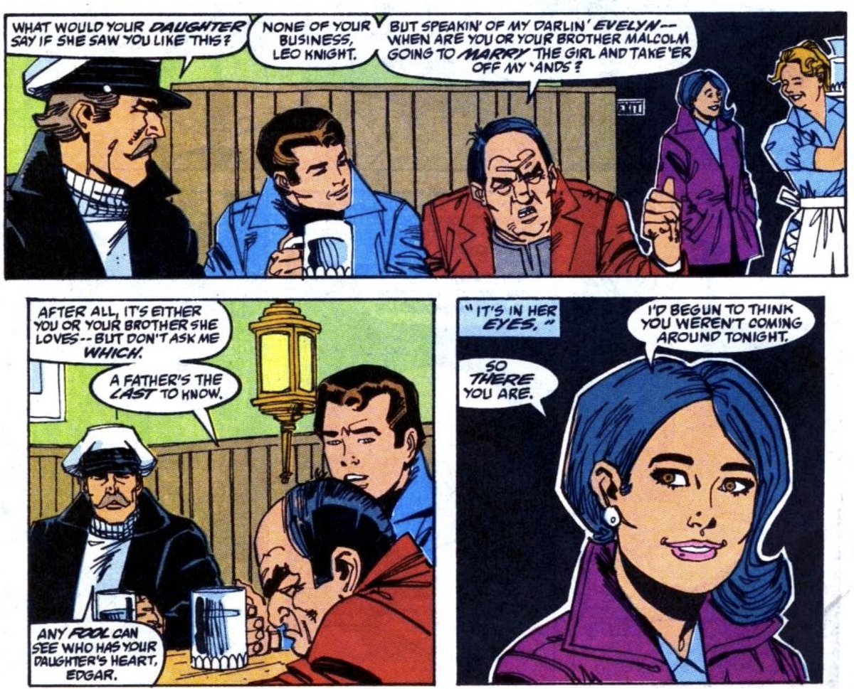 Luckily, he was discovered by Leo Knight, Malcolm’s brother, and taken to the pub frequented by Knight and Fogg - plus Fogg’s sister, Evelyn, who Leo was in love with, but was herself in love with Malcolm!It’s like a really weird episode of Coronation Street.